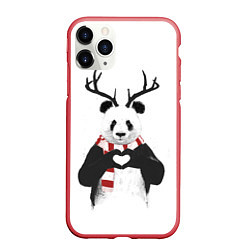 Чехол iPhone 11 Pro матовый Новогодний Панда, цвет: 3D-красный