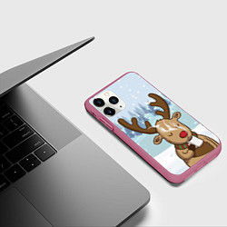 Чехол iPhone 11 Pro матовый Олень с кружкой, цвет: 3D-малиновый — фото 2