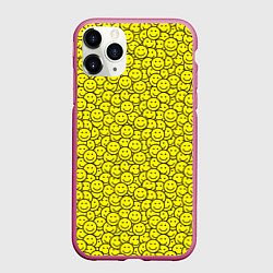 Чехол iPhone 11 Pro матовый Смайлики, цвет: 3D-малиновый