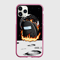 Чехол iPhone 11 Pro матовый Among Us fire, цвет: 3D-малиновый