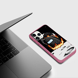 Чехол iPhone 11 Pro матовый Among Us fire, цвет: 3D-малиновый — фото 2