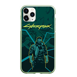 Чехол iPhone 11 Pro матовый Cyberpunk 2077, цвет: 3D-салатовый