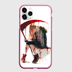 Чехол iPhone 11 Pro матовый Человек Бензопила Аниме, цвет: 3D-малиновый