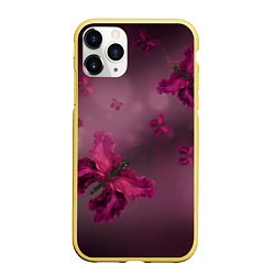 Чехол iPhone 11 Pro матовый Бабочки - цветы, цвет: 3D-желтый