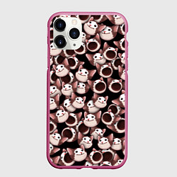 Чехол iPhone 11 Pro матовый Popping cats, цвет: 3D-малиновый