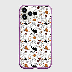 Чехол iPhone 11 Pro матовый Коты Паттерн, цвет: 3D-фиолетовый