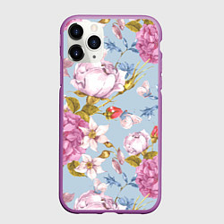 Чехол iPhone 11 Pro матовый Цветы, цвет: 3D-фиолетовый