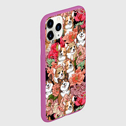 Чехол iPhone 11 Pro матовый Корги & Цветы, цвет: 3D-фиолетовый — фото 2