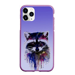 Чехол iPhone 11 Pro матовый Енот акварелью потеки, цвет: 3D-фиолетовый