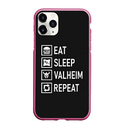 Чехол iPhone 11 Pro матовый EatSleepValheimRepeat, цвет: 3D-малиновый