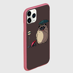 Чехол iPhone 11 Pro матовый Мопсы на остановке в стиле Тоторо, цвет: 3D-малиновый — фото 2