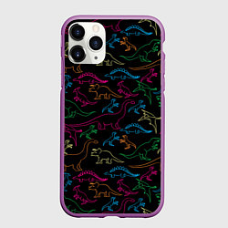 Чехол iPhone 11 Pro матовый Динозавры, цвет: 3D-фиолетовый