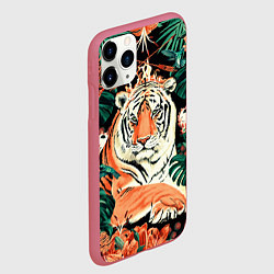 Чехол iPhone 11 Pro матовый Огненный Тигр в Цветах, цвет: 3D-малиновый — фото 2