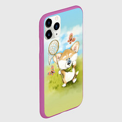Чехол iPhone 11 Pro матовый Корги и бабочка, цвет: 3D-фиолетовый — фото 2