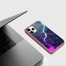 Чехол iPhone 11 Pro матовый НЕОНОВЫЙ РАЗЛОМ 3Д РАЗЛОМ, цвет: 3D-малиновый — фото 2