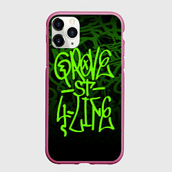 Чехол iPhone 11 Pro матовый ГТА GTA GROVE STREET 4 LIF, цвет: 3D-малиновый