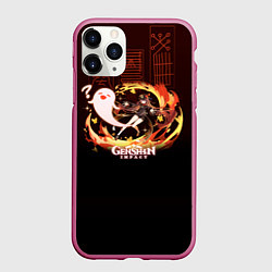 Чехол iPhone 11 Pro матовый Genshin Impact - Hu Tao, цвет: 3D-малиновый