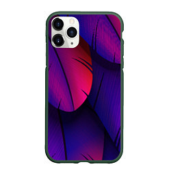 Чехол iPhone 11 Pro матовый Фиолетовые Перья, цвет: 3D-темно-зеленый