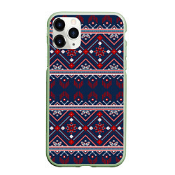 Чехол iPhone 11 Pro матовый Русские народные узоры, цвет: 3D-салатовый