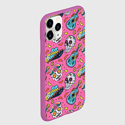 Чехол iPhone 11 Pro матовый День Мёртвых узор из черепов, цвет: 3D-фиолетовый — фото 2