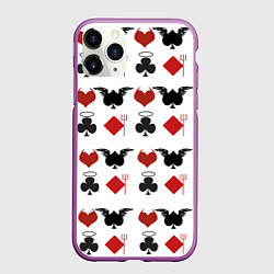 Чехол iPhone 11 Pro матовый Карточные масти, цвет: 3D-фиолетовый