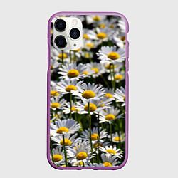 Чехол iPhone 11 Pro матовый Ромашки, цвет: 3D-фиолетовый
