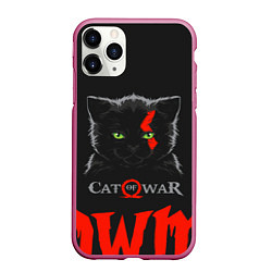 Чехол iPhone 11 Pro матовый Cat of war, цвет: 3D-малиновый