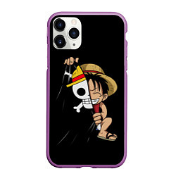 Чехол iPhone 11 Pro матовый ONE PIECE ЛУФФИ ЧЕРЕП СИМВОЛ, цвет: 3D-фиолетовый