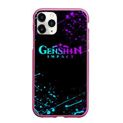 Чехол iPhone 11 Pro матовый GENSHIN IMPACT NEON LOGO, цвет: 3D-малиновый