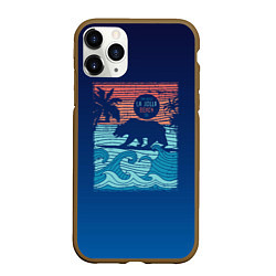 Чехол iPhone 11 Pro матовый Медведь на серфинге, цвет: 3D-коричневый