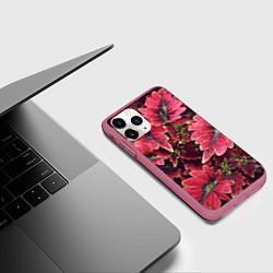 Чехол iPhone 11 Pro матовый Красные листья, цвет: 3D-малиновый — фото 2