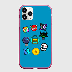 Чехол iPhone 11 Pro матовый Geometry Dash: Icons, цвет: 3D-малиновый