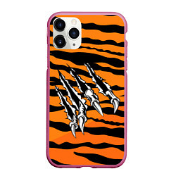 Чехол iPhone 11 Pro матовый След от когтей тигра, цвет: 3D-малиновый