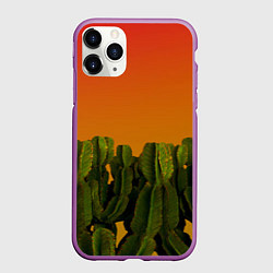 Чехол iPhone 11 Pro матовый Кактусы на закате, цвет: 3D-фиолетовый