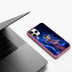 Чехол iPhone 11 Pro матовый Lionel Messi Barcelona 10, цвет: 3D-малиновый — фото 2