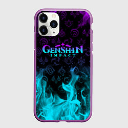 Чехол iPhone 11 Pro матовый GENSHIN IMPACT НЕОНОВЫЙ ОГОНЬ, цвет: 3D-фиолетовый