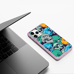 Чехол iPhone 11 Pro матовый Черепа разноцветные, цвет: 3D-розовый — фото 2