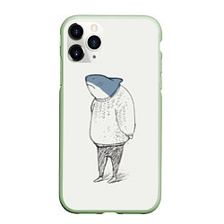 Чехол iPhone 11 Pro матовый Акула в свитере, цвет: 3D-салатовый