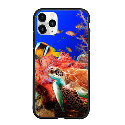 Чехол iPhone 11 Pro матовый Морская черепаха, цвет: 3D-черный
