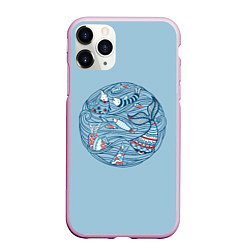 Чехол iPhone 11 Pro матовый Sea Circle, цвет: 3D-розовый