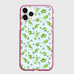 Чехол iPhone 11 Pro матовый Веселые лягушки, цвет: 3D-малиновый