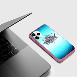 Чехол iPhone 11 Pro матовый Акула в огне, цвет: 3D-малиновый — фото 2