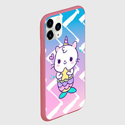 Чехол iPhone 11 Pro матовый Котик-рыбка-единорог, цвет: 3D-малиновый — фото 2