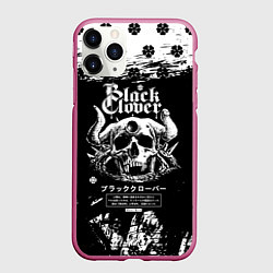 Чехол iPhone 11 Pro матовый Чёрный клевер череп демона, цвет: 3D-малиновый