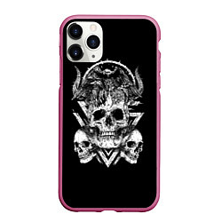 Чехол iPhone 11 Pro матовый Черепа и Вороны Skulls Raven, цвет: 3D-малиновый