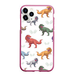 Чехол iPhone 11 Pro матовый Разноцветные тираннозавры