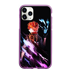 Чехол iPhone 11 Pro матовый ТАРТАЛЬЯ - GENSHIN IMPACT NEON, цвет: 3D-фиолетовый