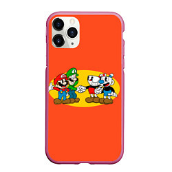 Чехол iPhone 11 Pro матовый CupHead x Mario, цвет: 3D-малиновый