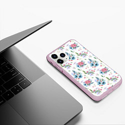 Чехол iPhone 11 Pro матовый Весенние акварельные цветы, цвет: 3D-розовый — фото 2