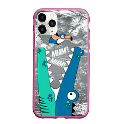 Чехол iPhone 11 Pro матовый Крокодил и птичка Miam, цвет: 3D-малиновый